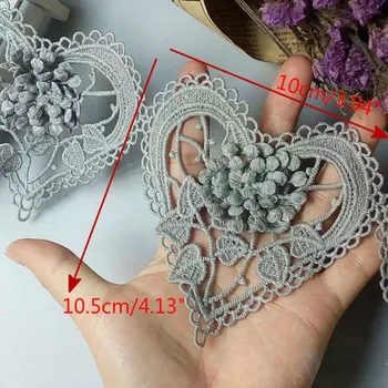 1 Yard Siva 3D Srce Pamuk Cvijet cvjetne čipke Završiti Vezene cvjetne čipke traka vjenčanicu Ručni rad Šarenilo Šivaći Pribor Obrt