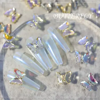 10шт Crystal Aurora Leptir 3D Ukrasi Za Nokte Sjajna Diamond Stakleni Rafting Male Osnova Nakit Manikura Pribor Za Dizajn