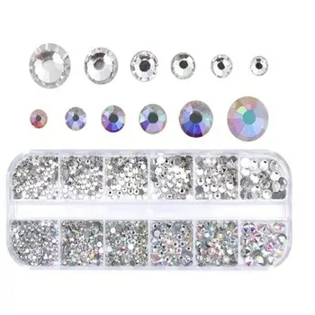12 kutija/kompleta kristala rhinestones 3D briljantni nakit, staklo dijamant dragulji pravokutni okvir ukras za nokte
