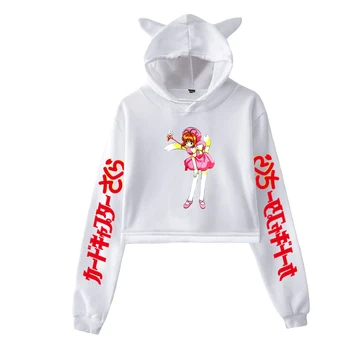 2021 Cardcaptor Sakura Anime Harajuku CatEars Hip-hop Ženska majica sa kapuljačom Kawaii Kratka majica s kapuljačom za tijelo Vanjska odjeća