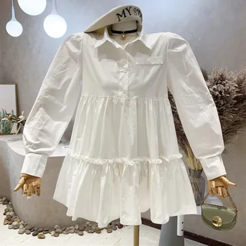 2021 Jesen Nova Korejska moda Svakodnevno mini haljina Za žene s dugim rukavima Šal Zonu Čiste Stilova Slatke haljine Ogrtač Femme Vestidos