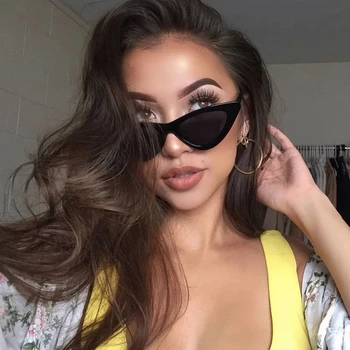 2021 Novi Personalizirani Sunčane Naočale Modni štitnik Za sunce za Mačje oči Vintage Moda Black Mali Trokutasti Okvir Ženske sunčane naočale