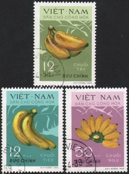 3 kom./compl. Poštanske marke Vijetnam 1969 Banana voće koje Koriste Poštanske marke s oznakama za prikupljanje