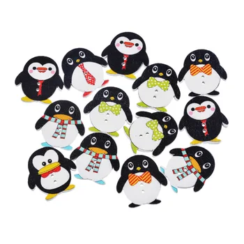 50 Kom./Lot Odlična Slikarstvo Pingvin Drvene Tipke Za Šivanje Dječju Odjeću, Drveni Ukrasni Pribor Za Ručni Rad Diy
