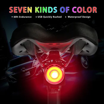 ANTUSI AO Stražnje svjetlo za bicikl USB Punjiva 7-boji Biciklistička svijetlo Stražnje Vodootporan Biciklistička dugo svjetlo Led lampa Upozorenja sigurnost