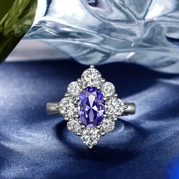 Bella Kutija 925 Sterling Srebra Cirkon Otvoreni Prsten Za žene Jednostavne Ovalni Prsten s dijamantima Vjenčanja Vjenčani Fin Nakit 18,5*20 mm