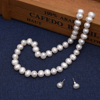 Bijelo prirodno slatkovodno biserna ogrlica Za žene 8-9 mm Ogrlica s Perlama Nakit 45/50/60 cm Dužina Ogrlice Modni nakit A6