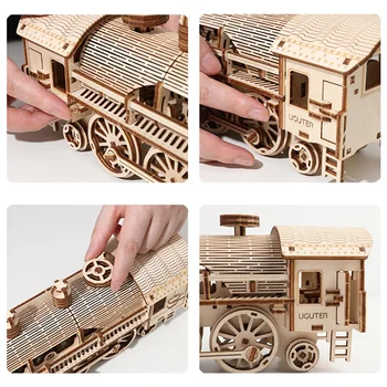 Drveni Diy Sabirni Vlak Model 3D Puzzle Model Građevinske Setove Za Odrasle Mehanički Model Blok Igračke Za Djecu, Poklone Za Rođendan