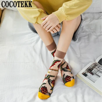 Duge čarape, Ljetna moda Delikatna Prozirne Čarape Slatka Tanke Ženske djevojke Ulica odjeća Harajuku Mrežaste Prozirne Cool cvjetni Čarape