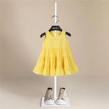 Haljina za djevojčice Ljetna haljina Lijepo bijelo i žuto pamučno haljina princeza odjeća za djevojčice od 1 do 6 godina