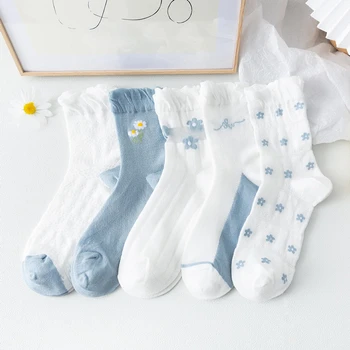 Japanski Lolita Stil Kawai Slatka Čarape Ljetne Tanke Kristalne svilene čarape s cvjetnog vezom Soft prozračna čarape Harajuku Čvrste bijele čarape