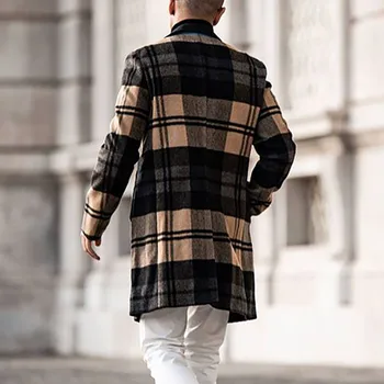 Jesen-zima Checkered vune tanki kaput srednje dužine Za muškarce Američki Veličine S-3XL Moderan svakodnevni jakna-ветровка