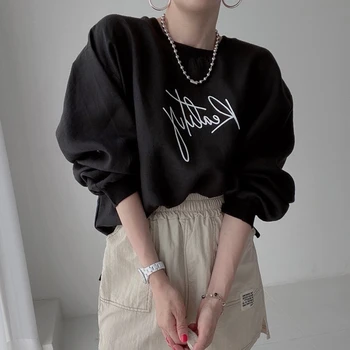 Jesenski noviteti 2021 Monotono ispis u boji s okruglog izreza i dugi rukav Majica Ženska odjeća u japanskom stilu Modna jednostavnost Svakodnevnica