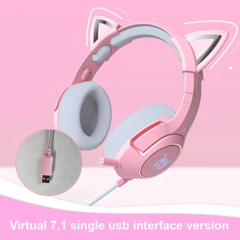 K9 Ružičaste Boje Slatka Djevojka sa mačka neko ušima Gaming Slušalice sa Mikrofonom putem ožičenih Slušalica s HiFi 7.1-kanalni Surround Zvuk
