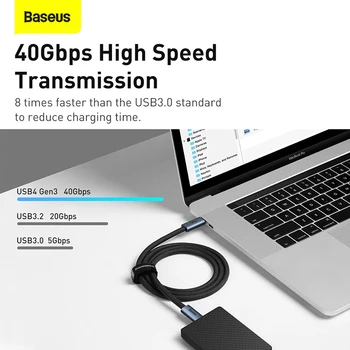 Kabel Baseus USB C 100 W USB 3.0 4.0 40 Gbit / s 8 Na@60 Hz Brzo Punjenje PD Kabel za MacBook Pro iPad Pro USB Tip C Punjač, Kabel za prijenos podataka