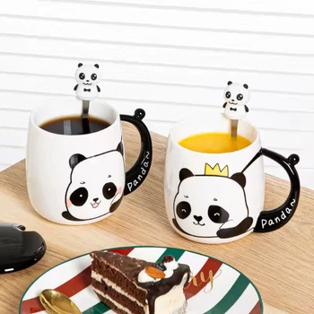 Keramičke 3D Kava mugs s Panda sa poklopcem Žlice Novi Crtani Klasicni Mlijeko Par Šalica Posuđe za piće Poslovni pokloni posuđe za bar