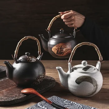 Keramički Čajnik velikog kapaciteta u japanskom stilu, Čajna posude s ručkom od ratana, ručno oslikana Čaj setovi, kuhalo za Vodu, kuhalo za Vodu, kuhalo za Vodu