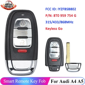 KEYECU Bez ključa s udoban pristup Za Audi A4 A5 A6 A7 A8 Q5 2009-2016 P/N: 8T0959754G FCC-a: IYZFBSB802 Daljinski Smart-privjesak za ključeve