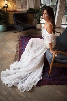 LAURIE Luksuzne svadbene haljine Sirena za žene Čipkan izvlačenja s biserima s otvorenim ramenima Vintage vjenčanice u Country stilu sa otvorenim leđima