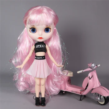 Ledeni lutka DBS Blyth 1/6 bjd zajedničko tijelo sjajna ružičasta kosa, bijela koža mat izgled lica preplanula koža sija lice 30 cm igračka za djevojčice dar anime