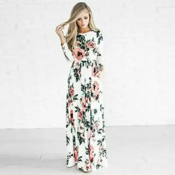 Ljetno duga haljina s cvjetnim ispis Boho Пляжное haljina Tunika Maxi Haljina Donje večernja haljina Сарафан