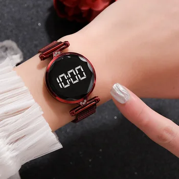 Luksuzni digitalni magnetska satovi za žene Rose Gold Haljina od nehrđajućeg Čelika led kvarcni satovi Satovi za Izravna isporuka