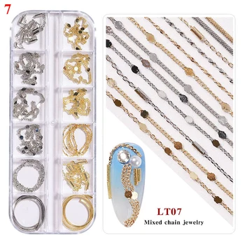 Mješoviti Metalni lanac za nokte ovjes Ukrasi za nokte u DIY Zlatni Srebrni lanac Mix vještački dijamant Nakit za nokte, Manikura Pribor za nokte