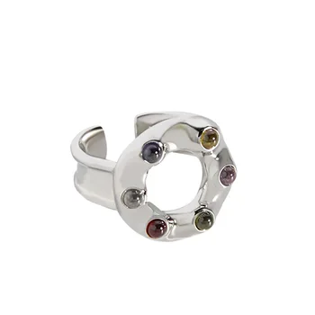 MLKENLY nepravilan geometrijski krug sa umetak boja kubični cirkon otvoreni prsten S925 nakit od srebra za žene nakit dizajn