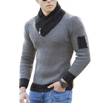 Muški pletene džemper 2021 dugi rukav Šal Kragnom Muški Džemper Mekan u Boji Blok u Boji Blok Casual Džemper Vanjska odjeća