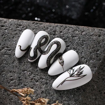 Naljepnica za manikuru u stilu Ins personalizirana 3D - paste crno-bijela zmija zmaj vodootporno ljepilo za nokte долговечное japanska ukras
