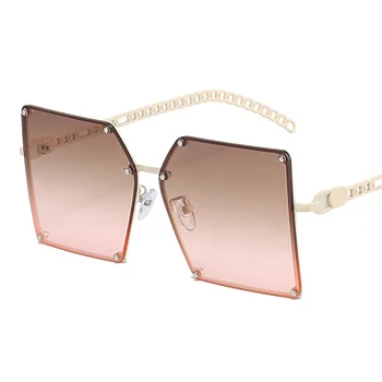 Novi Kvadrat sunčane naočale Ženske dizajnerske Marke gradijent ispunjava bez okvira i Sunčane naočale, Modni Metalni lanac na hramovima Prevelike Oculos De Sol