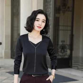 Novost Crne Bluze i košulje s dugim rukavima 2019 Jesen-jesen OL Stilova za žene Poslovna Radna odjeća Ženski uredski vrhovima Odijevanje