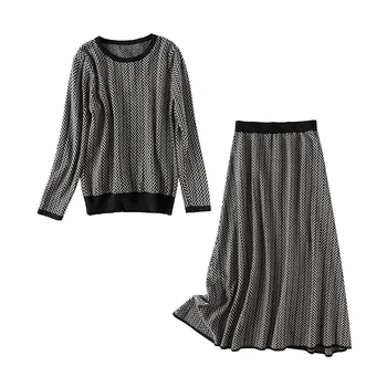Odijelo za žene Skraćene top Pletene sportski odijelo Komplet ženske odjeće Komplet od 2 predmeta od Vune 2021 Novu jesensko-zimske pletene džemper Suknja odijelo
