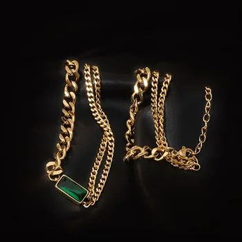 Ogrlica-lanac od punk-курбана , Ogrlice od Zelenog Kubni cirkonij CZ, Nakit od Nehrđajućeg čelika Zlatne boje K18