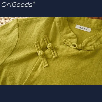 OriGoods Kineski stil Bluza s dugim rukavima Za žene 2022 Proljeće Nova Nacionalna košulja od lana i pamuka Jesen bluze Originalne Majice C411