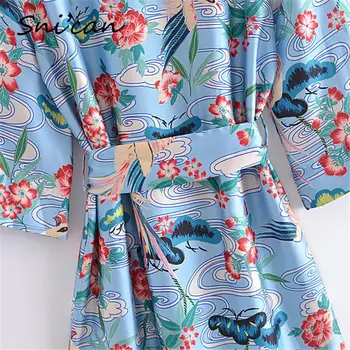 Plava haljina-košulja u Boho stilu s cvjetnim uzorkom Za 2021 Za žene s dugim rukavima pojas s prorezom Ogrtač Femme Ljetnim svakodnevne Velike dimenzije Sukienka Letnia Vestidos