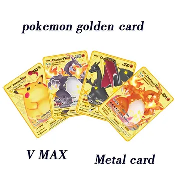 Pokemon Metalna Karta Vmax Originalna Kolekcija Igara Metalna Karta Pokemon Бикачу Zlatne Crna Kartice Чаризард Anime Figure Periferija