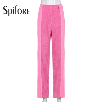 Prednji baršun spaljene hlače Y2K Pink Nova moda Dužine do poda Uska ulica odjeća Šik Spaljene hlače s visokim strukom Za žene 2021