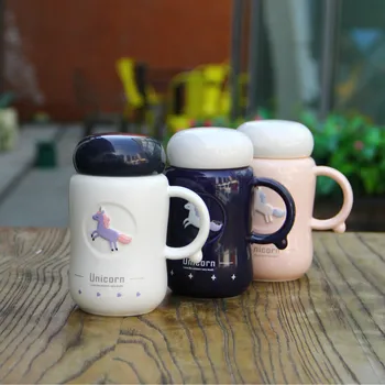 Prekrasan Jednorog, Keramičke Šalice s Poklopcem Korejski Crtani Bubalo Uredski Čaša Za Vodu Par Šalica Ženska