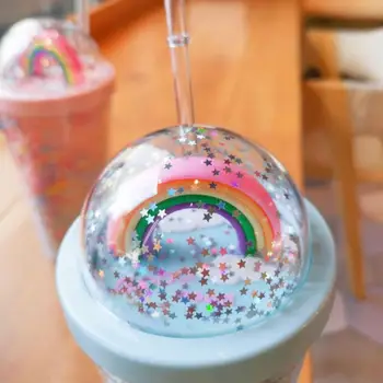 Reusable Slama čaša Prelijeva Balon sa šljokicama Sjajna Šalica za Kavu Sok Slama Bubalo Prilagođeno Plastičnih Dno Vanjski Prijenosni pehar