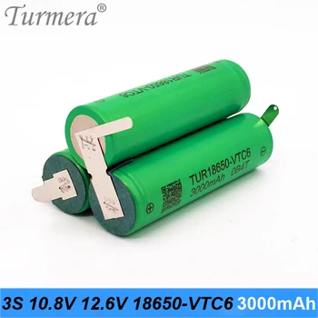 Turmera 3S 12,6 v 10,8 U VTC6 baterija baterija baterija baterija baterija TUR18650VTC6 3000 mah 30A Baterija za 12 Odvijač Baterija Postavljanje i Korištenje zračnog Neradnik