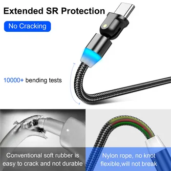 USLION 3A Brzo Punjenje za 180 Stupnjeva, Rotacijski Kabel USB Type-c Kabel za Prijenos Podataka za mobilni telefon Xiaomi Samsung usb-c Kabel S led