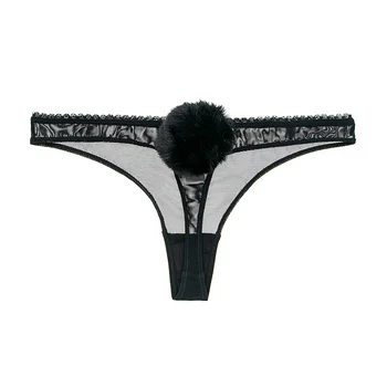 Varsmiss seksi lacy gaćice prozirno donje rublje zec rep ženske gaćice tange s niskim strukom crno-bijele