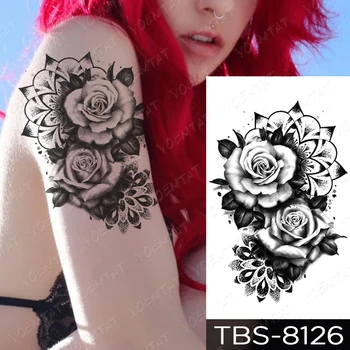 Veliki Cvijet Ruže Privremene Tetovaže Lažni Nakit Dizajn Privjesak Kana Vodootporan Lažne Tetovaže Naljepnica Za žene Body Art Tattoo Ruka 3D