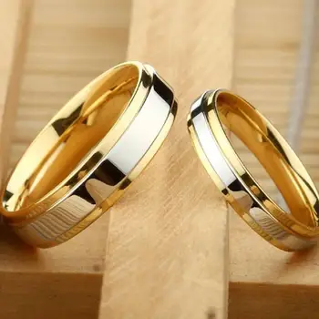 Vjenčani Prsten od nehrđajućeg čelika Zlatne Boje Jednostavan Dizajn Par Prsten Saveza 4 mm 6 mm Širina Zaručnički Prsten za žene i muškarce