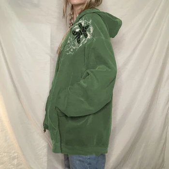 Waatfaak Harajuku Негабаритная majica na munje Y2K Estetski baršunasti džep Zelena grunge s kapuljačom s kapuljačom za žene Fairycore Vintage Kawai