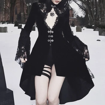 Zanimljivu crnu haljinu od čipke ispod Haljina Gothic Lolita Prerušiti Šuplje плиссированное haljina Tamna Ulica odjeća Nepravilan rad haljina