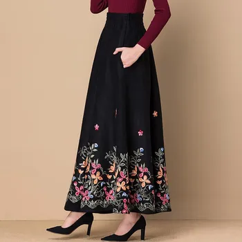 Zime su Tople Plus Size Fllower Izvesti Mornarska Maxi suknja Ženska elegantna плиссированная suknja s visokim strukom, Korejska mama Ured za ženska odjeća
