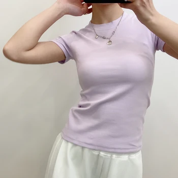 Ženska casual majica kratkih rukava, okrugli izrez, pamučna t-shirt čiste boje