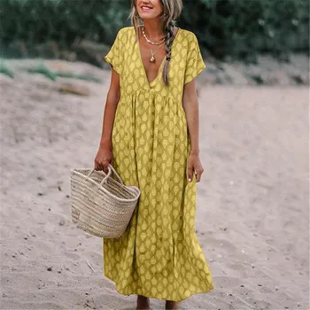 Ženske haljine Svakodnevne ljetne haljine kratkih rukava s cvjetnim ispis Maxi Haljina je Besplatan haljine u stilu plažu